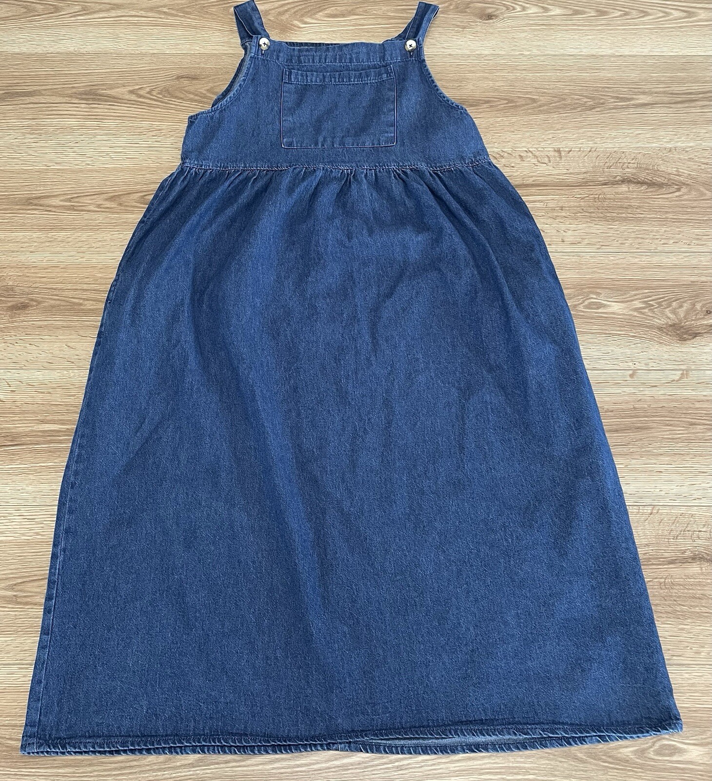 SunBelt Womens Size Medium Dress Blue Midi Cotton Pockets Denim Overalls