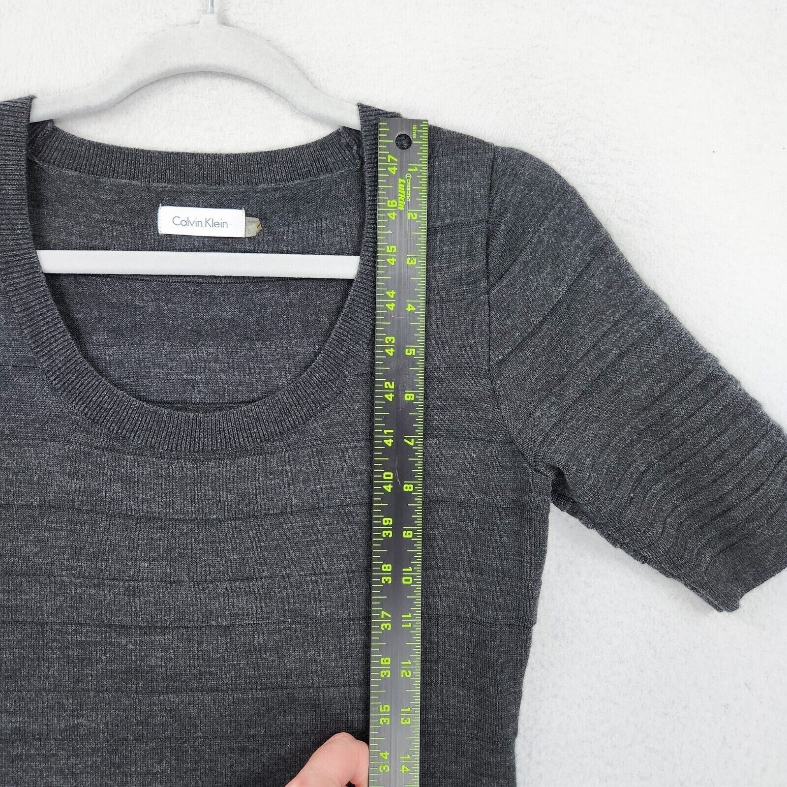 Calvin Klein Dress Womens Small Gray Wool Blend Short Sleeve A Line Sheath Knit