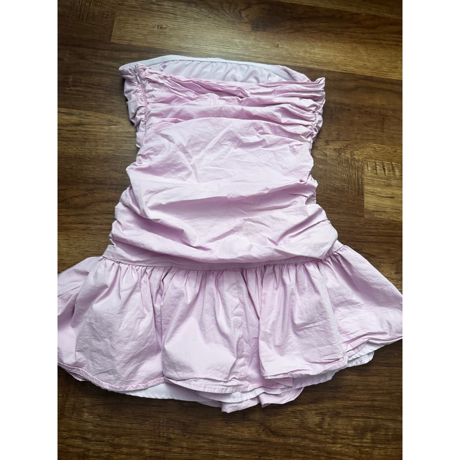 Peppermayo Pink Ruched Strapless Mini Dress Ruffle Hem Size US 6 M