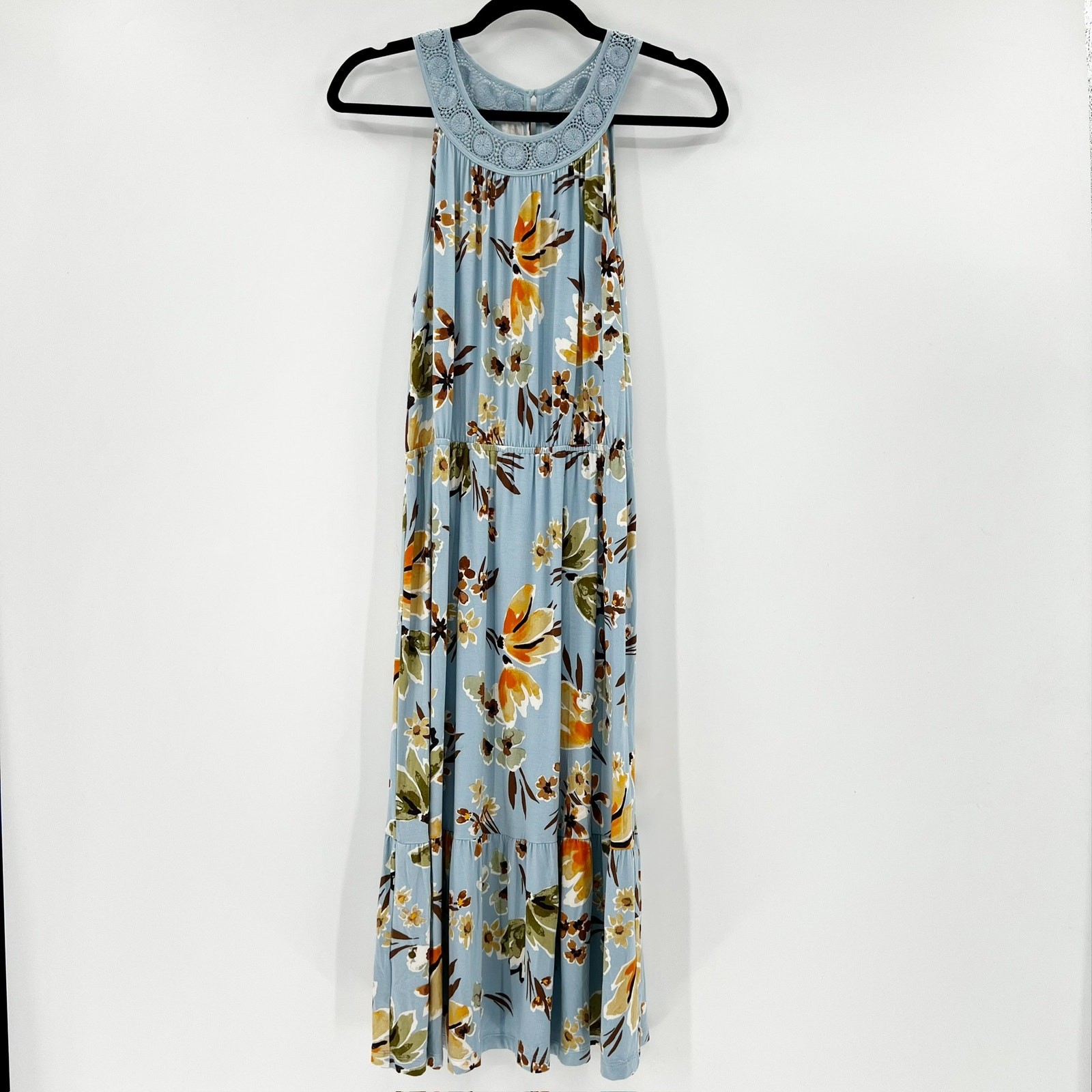 NWT DanielRainn Women’s Blue Floral Sleeveless Crochet Midi Dress Size M