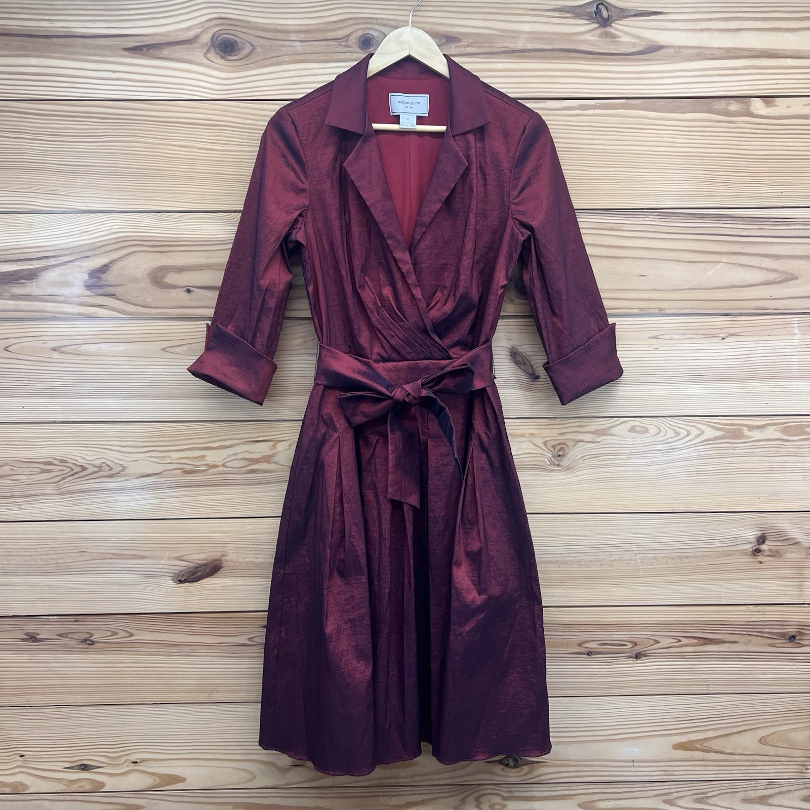 Willow Glenn Party Dress 10 Red Belted Stretch Taffeta Look Rockabilly A-Line HR