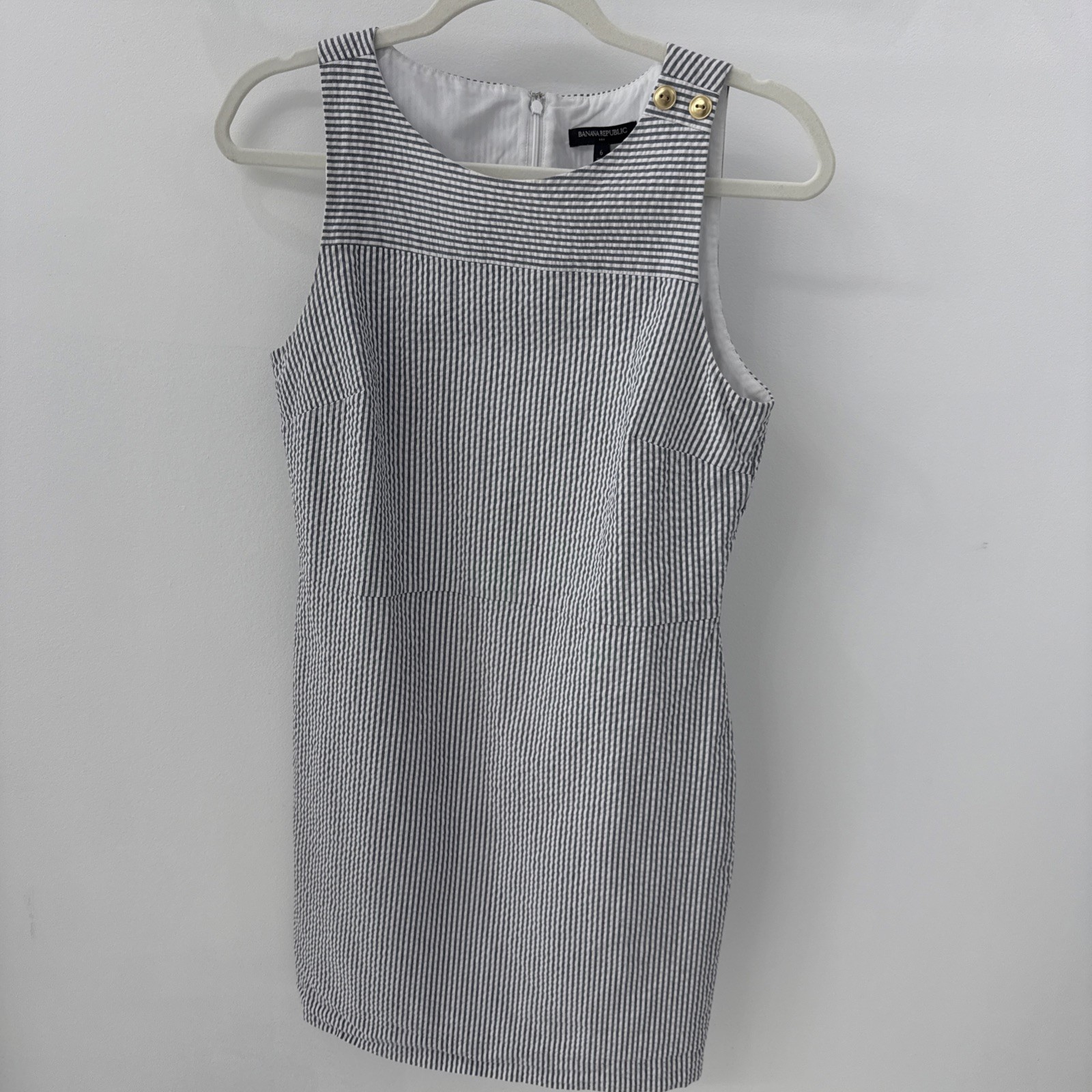 Banana Republic Women’s Sheath Dress Shift Sleeveless Chambray Stripe 6 Lined