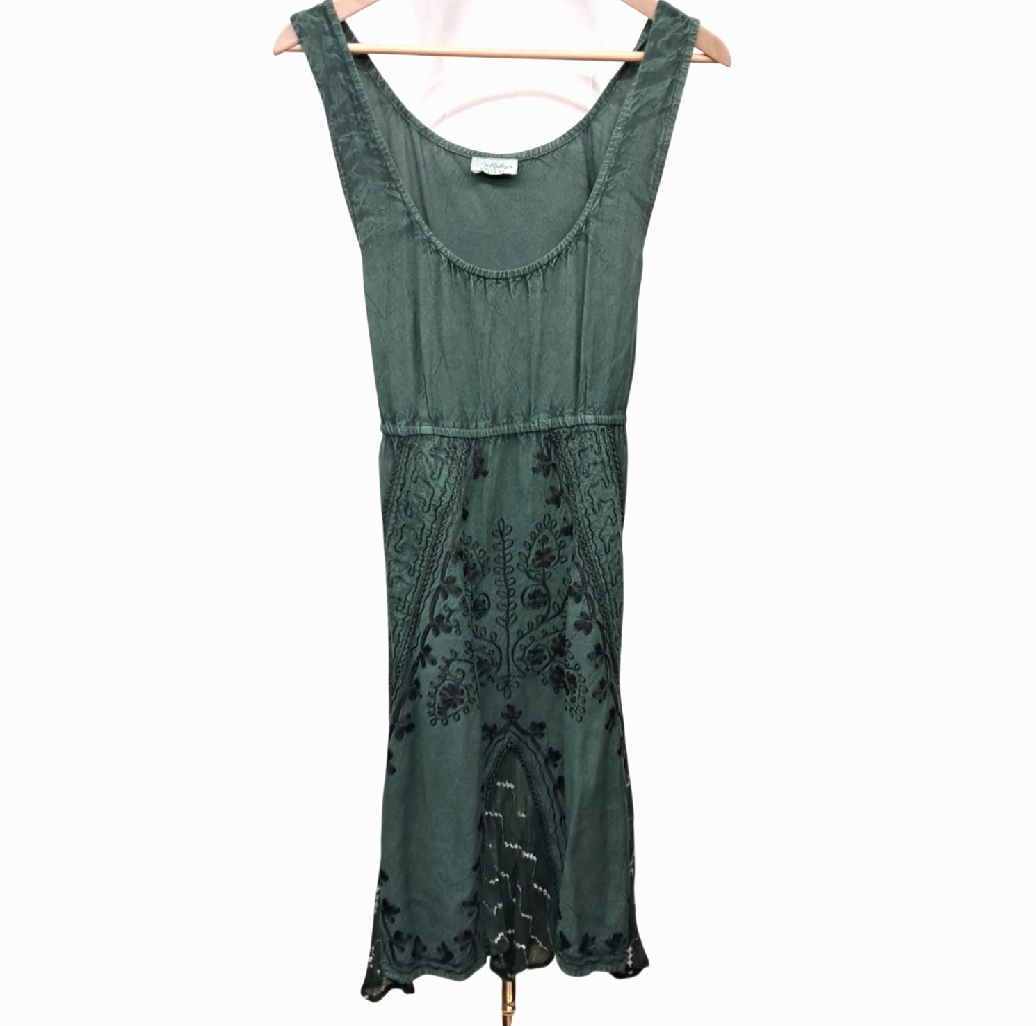 Forest Fairy Boho Dress One Size Festival Dark Green Embroidered Gypsy Indie Y2K