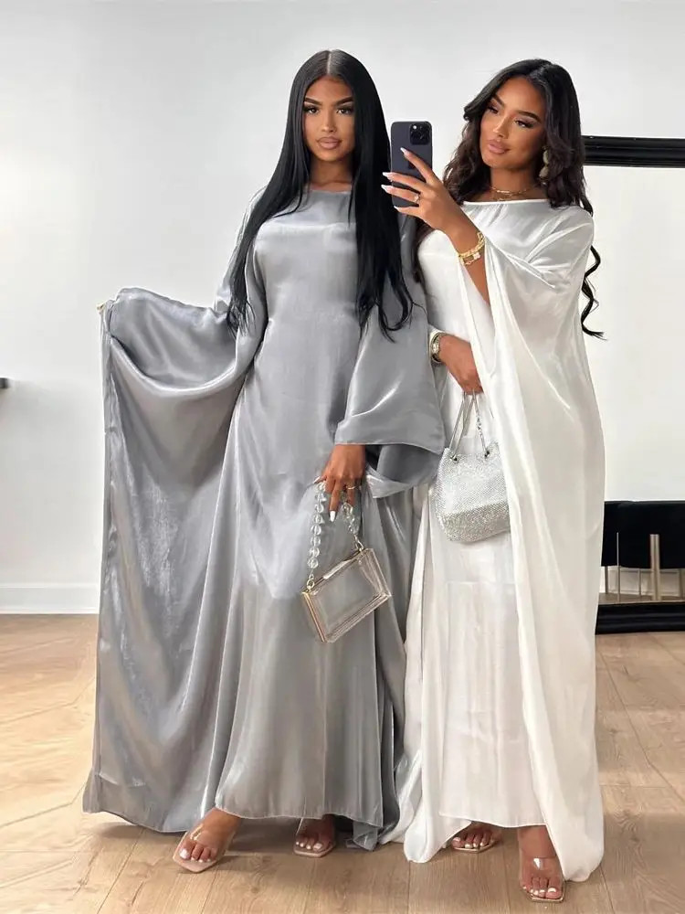 Ramadan Eid Abayas for Women Modest Fashion Shimmer Batwing Satin Abaya Dubai Lu