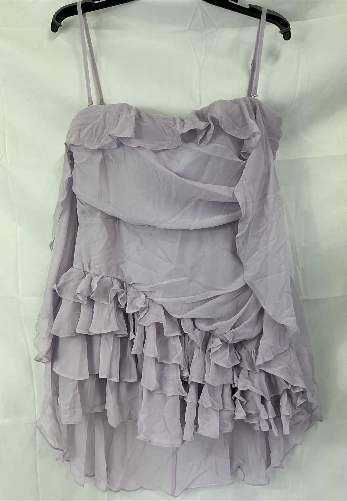 Oh Polly Birdie Off Shoulder Lilac Ruffle Chiffon Mini Dress UK 14 US 10 NWT