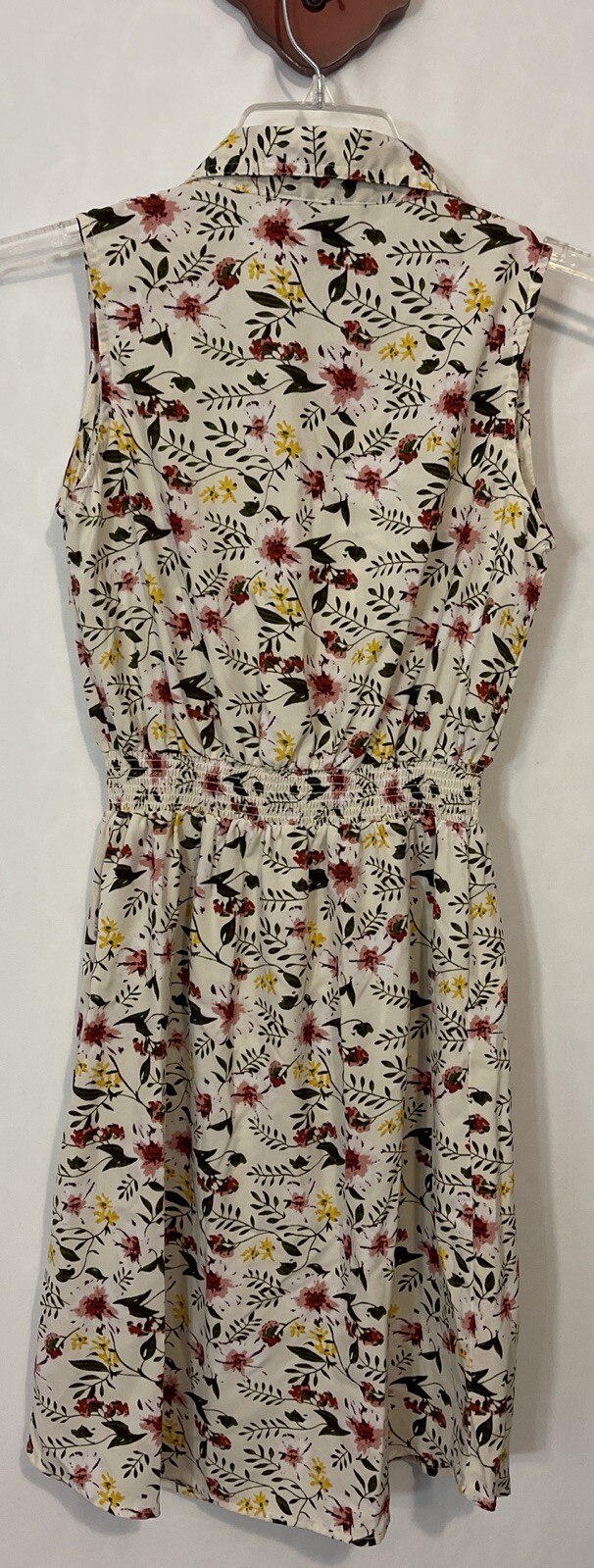Millenium Womens Small Ivory Floral Button-Up Sleeveless Knee-Length Dress A4388