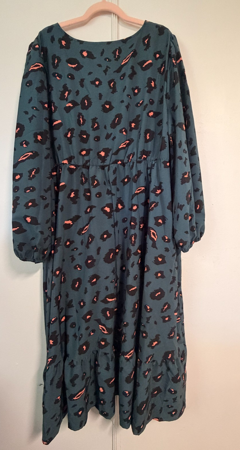 SHEIN Curve Teal Leopard Print Maxi Dress 4XL Plus Size Long Sleeve Button Boho