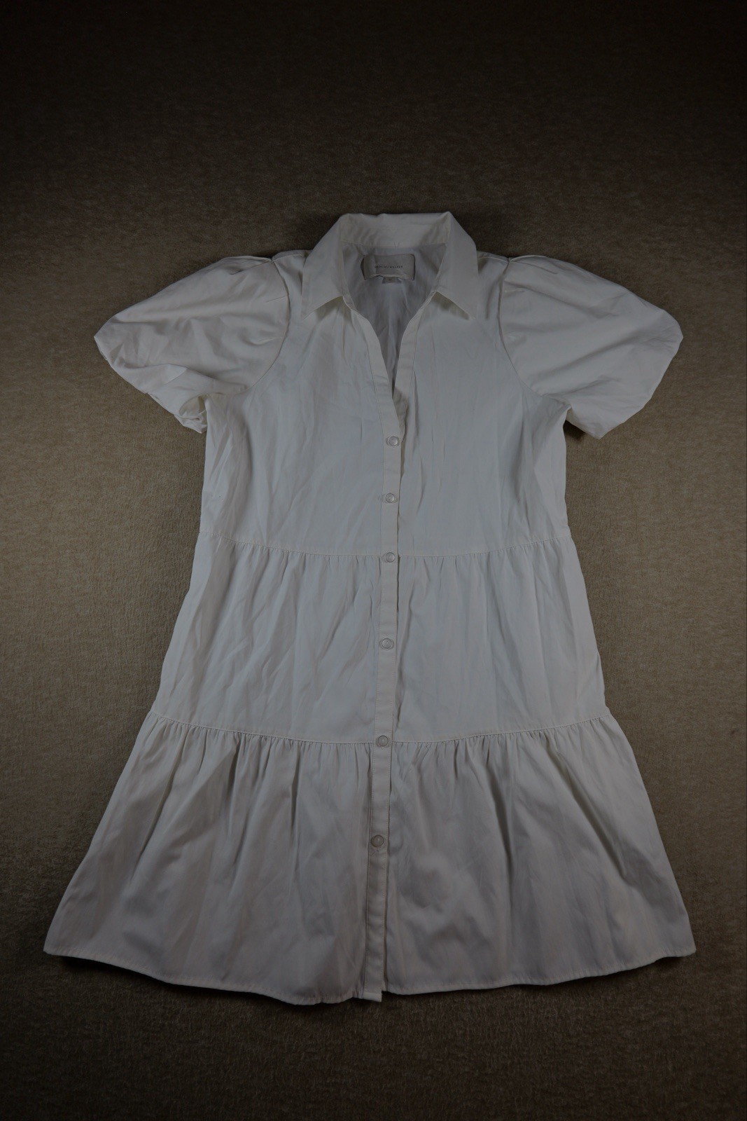 Brochu Walker Havana Tiered Puff-sleeve Mini Shirt Dress in Ivory Womens M