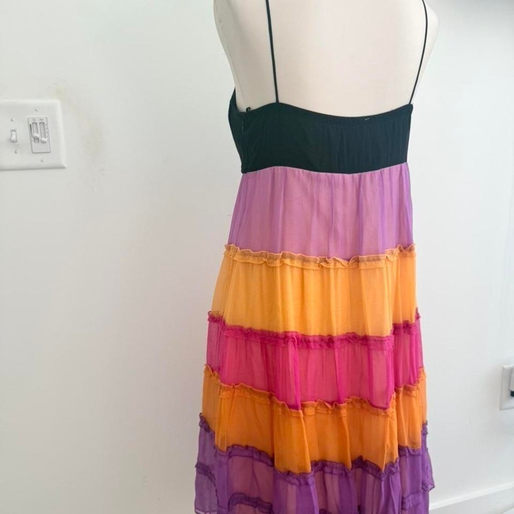 Y2K Sangria Rainbow Tiered Chiffon Babydoll Dress