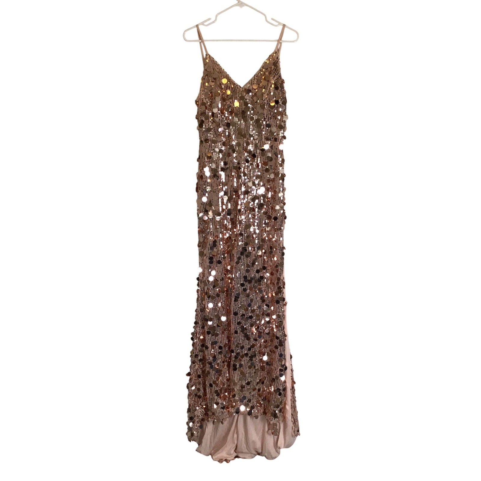 RYANTH Women’s Coffee Sequin Mermaid with Side Slit V-Neck Prom Dress Size 8 NWT