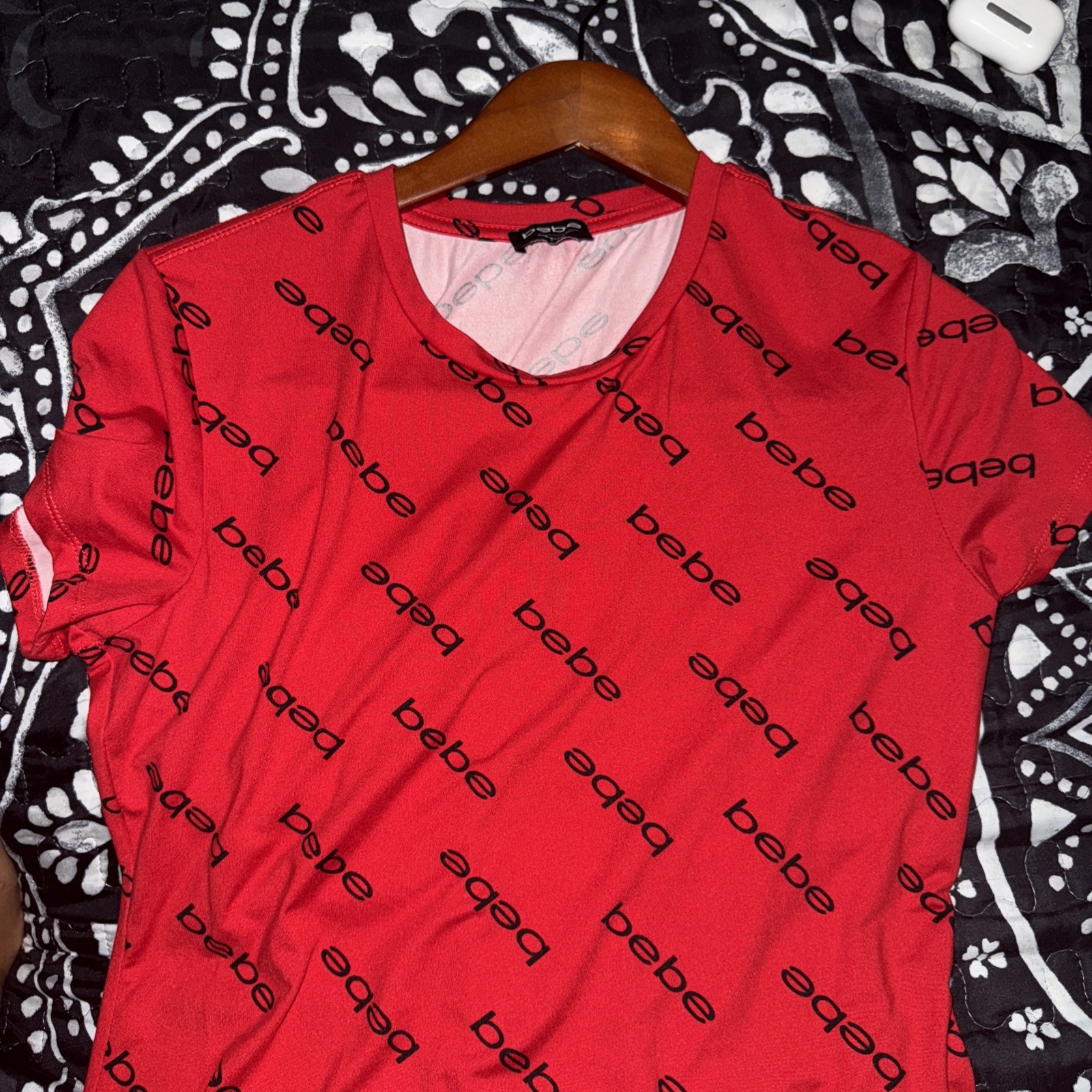 BEBE Red Logo Dress Mesh Size Large NWOT