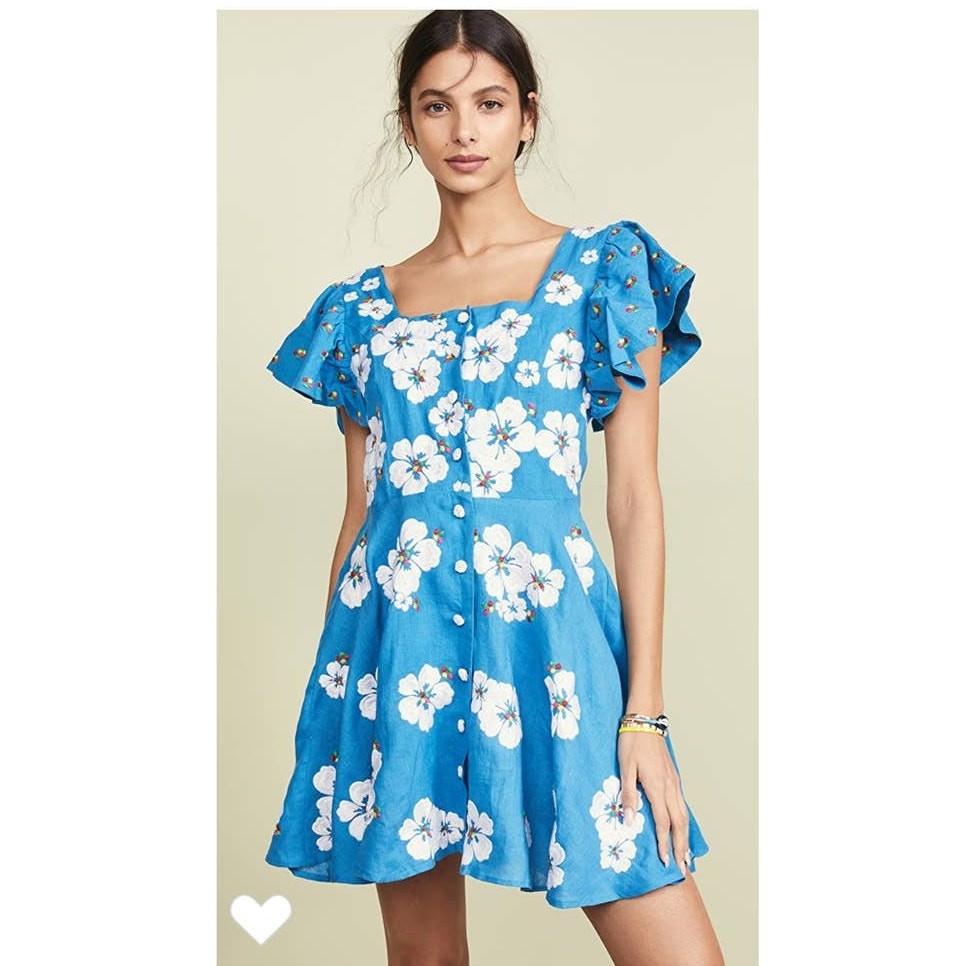 New ALL THINGS MOCHI Kay Mini Dress $465 MEDIUM Blue Floral