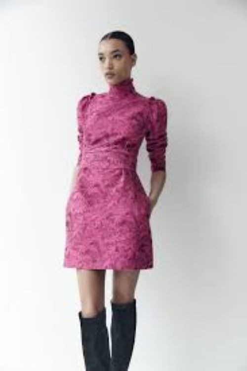 NEW $700 Scanlan Theodore Phoenix Weave Fushia Silk desingner mini dress US 2
