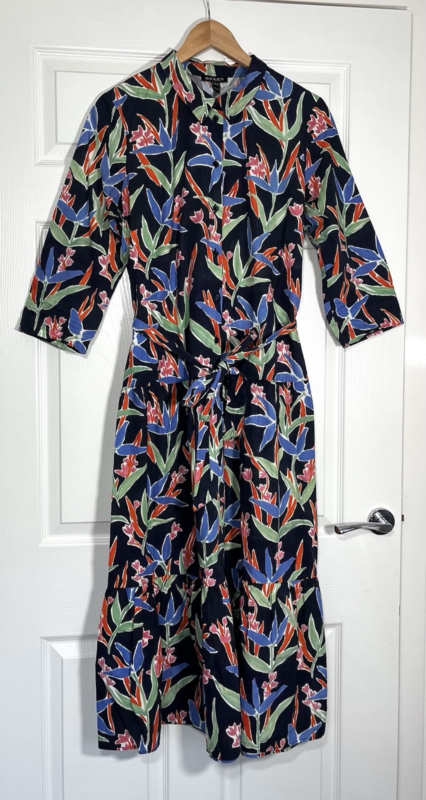 Baukjen Floral Shirt Dress With Belt Organic Cotton Button Size UK 14