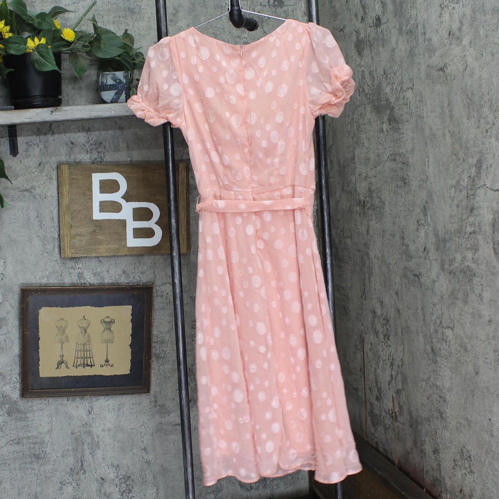 Ny Collection Short Sleeve Belted Swiss Dot Dress Rose Multi Circle Pink PS