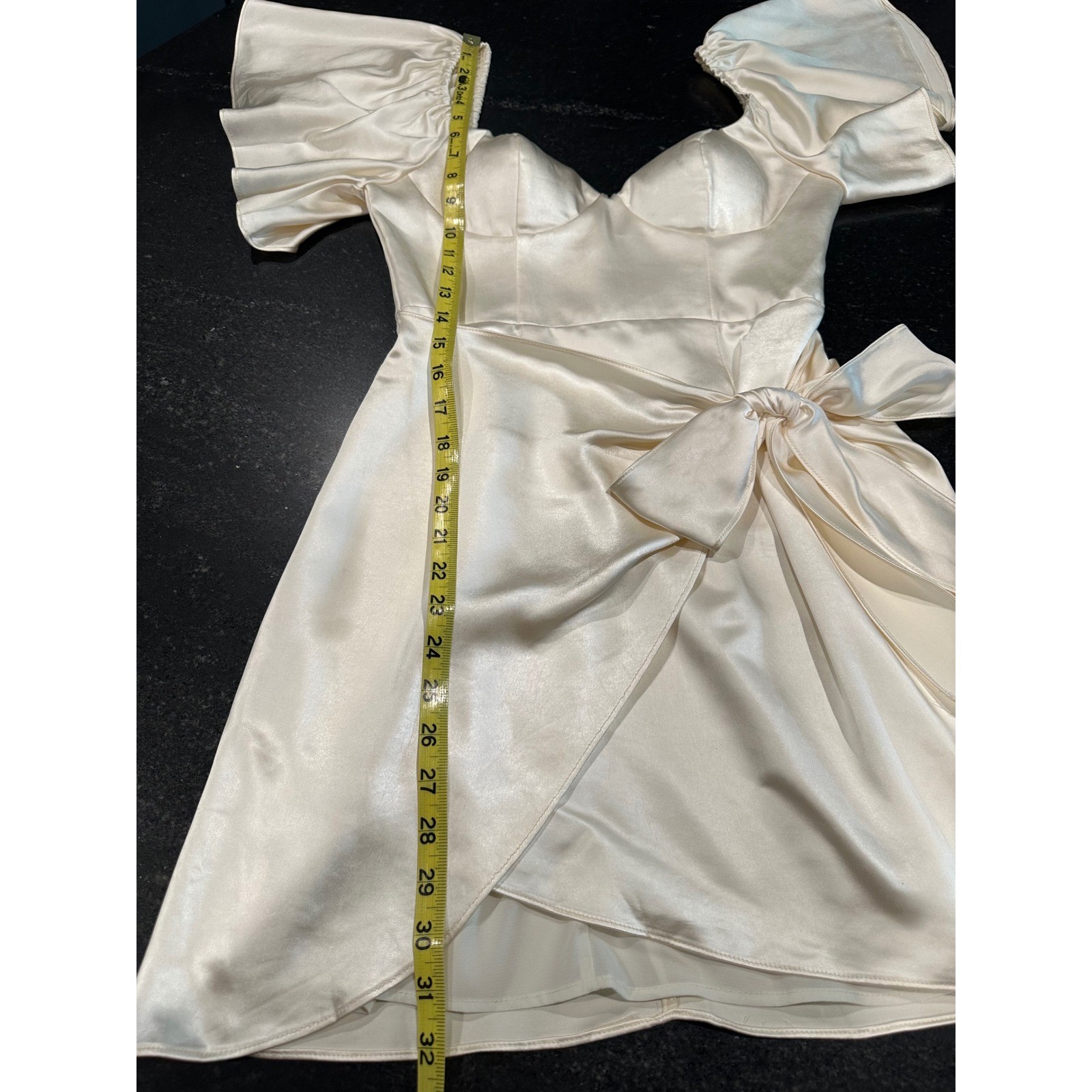 Selfie Leslie Aphrodite Satin Wrap Dress S Angel Sleeve Ivory NWT