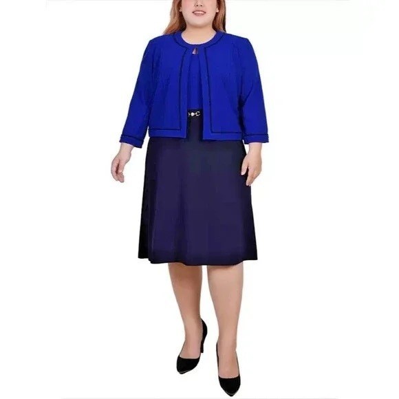 NY Collection Women’s Plus Size 3/4 Sleeve 2 Piece Dress in Royal Blue, Size 20W
