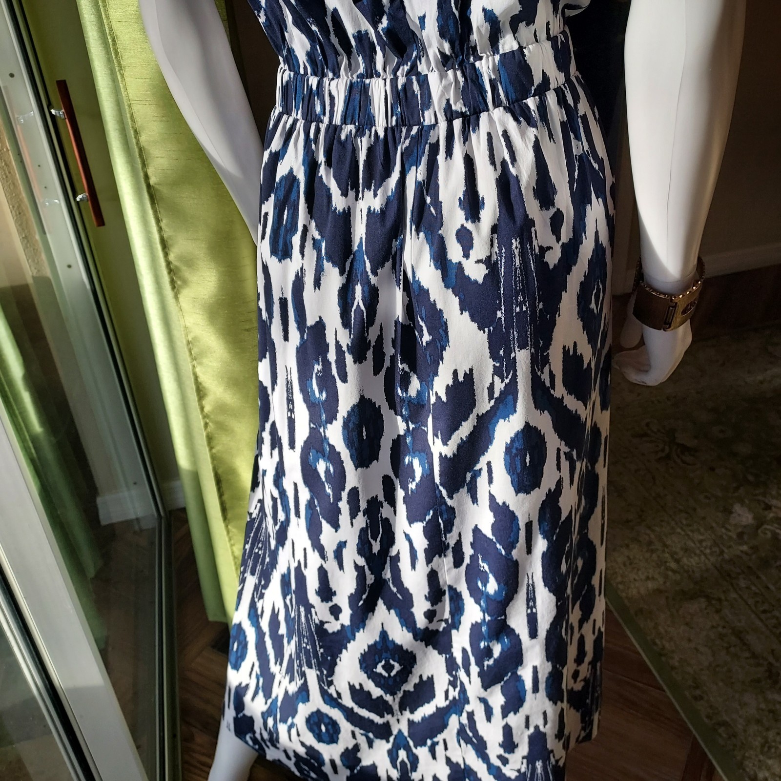 Lane Bryant Blue White & Black Ikat Pattern Dress Elastic Tie Pockets Sz 24