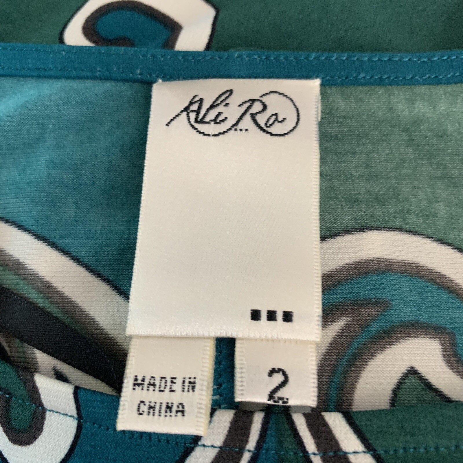 Ali Ro Womens Dress size 2 Blue Green Geometric Long Sleeve Lightweight Stretch