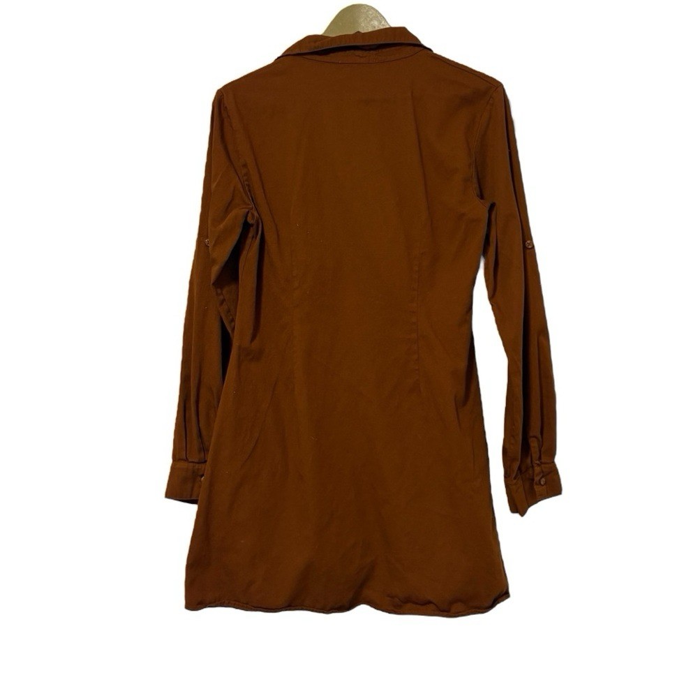 Stark X Size Medium Brown Ruched Button Up Long Sleeve Mini Dress Neutral Preppy