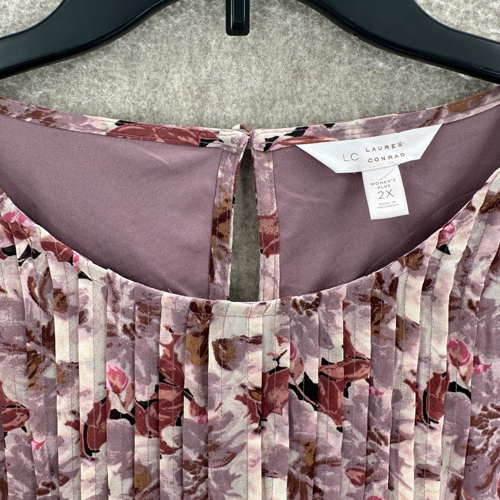 LC Lauren Conrad Chiffon Shift Dress 2X Purple Floral Pintuck Ruffle