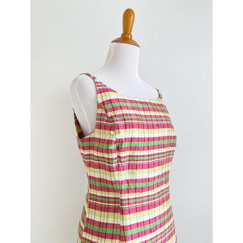 Vintage 90s Y2K Esprit Silk Slip Mini Dress Pastel Madras Plaid Retro Prep NOS