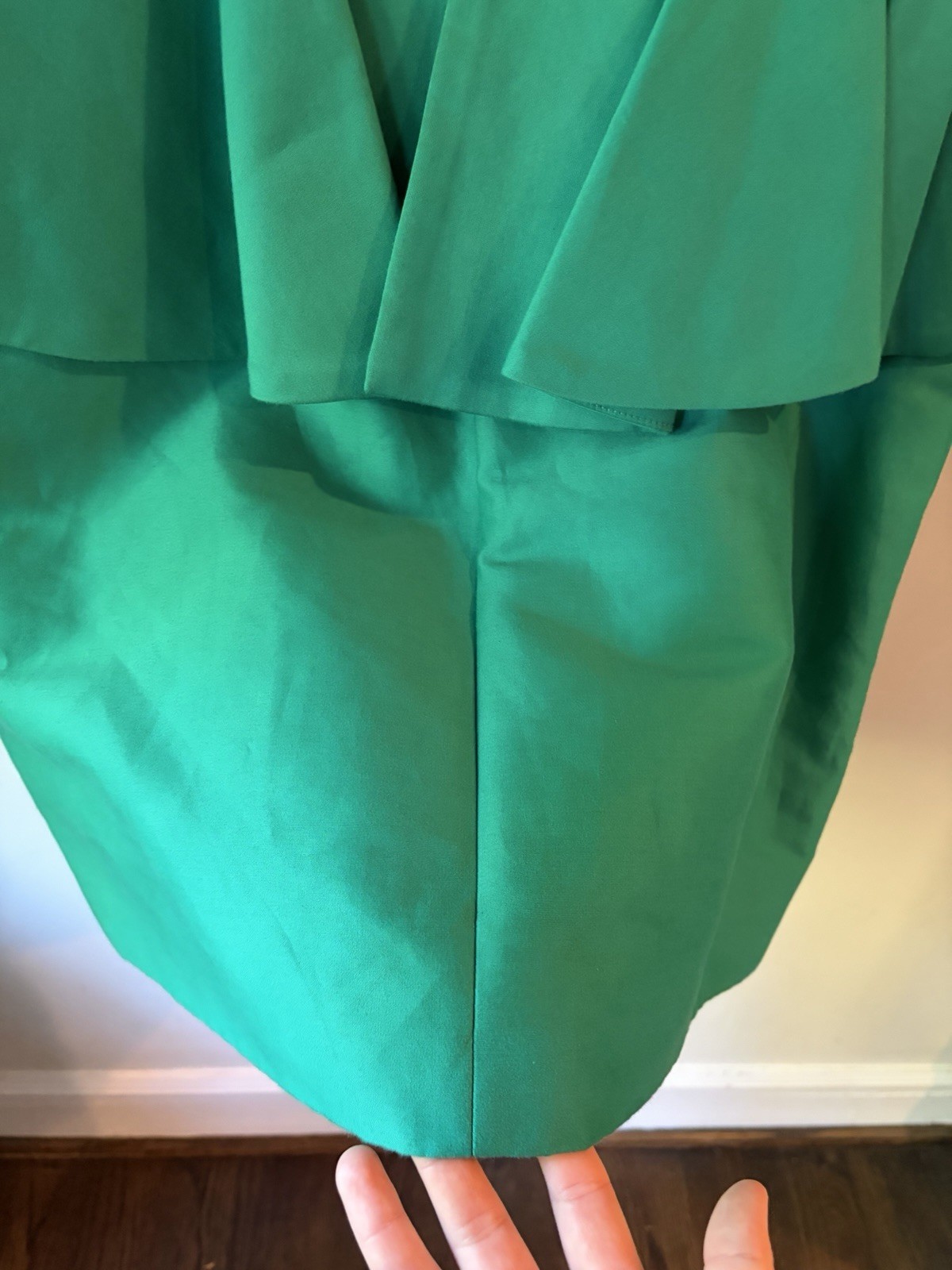 Halston Heritage Green Sheath Peplum Round Dress