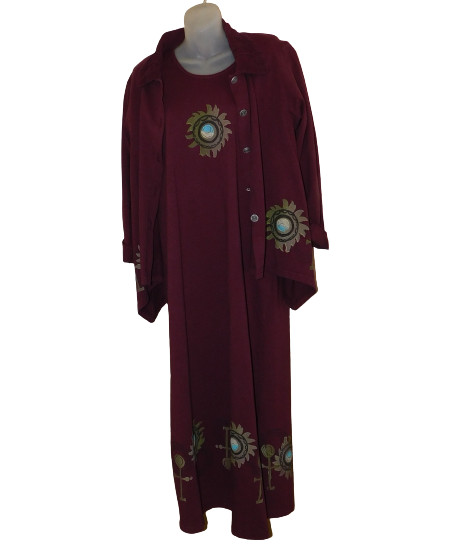 New Age Dress & Jacket Hand painted Sun & Egyptian Ankh sz S Boho