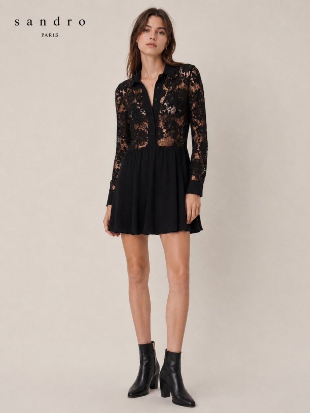 Sandro Black Lace Mini Dress Size 2 | Parisian Chic | Sheer Lace | 0632