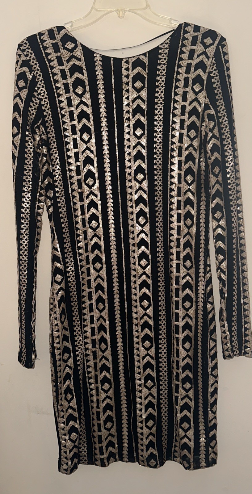 New Vila Clothes Gold Black Sequin Long Sleeve Pullover Party Dress Size Large