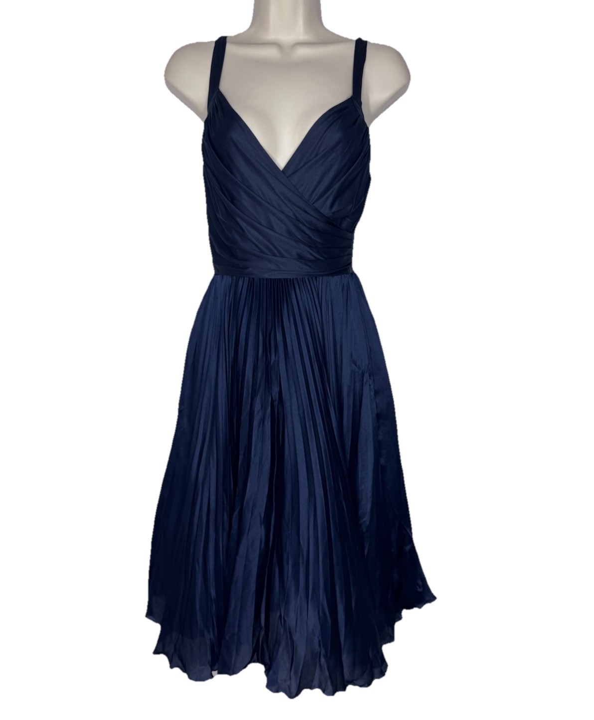 Maria Bianca Nero Navy Silk Dress Petite P | Y2K Era Crinkle Chiffon Knee-length