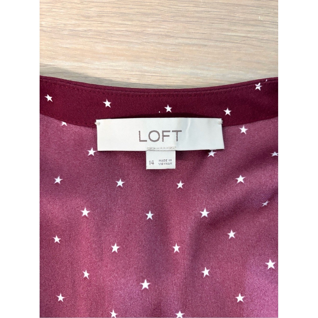 LOFT Burgundy Star Print Wrap Dress