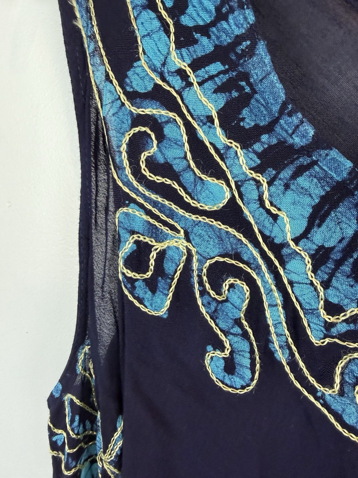 Tie Dye Boho Dress Womens One Size Blue Embroidered Fairy Hippie Midi Festival