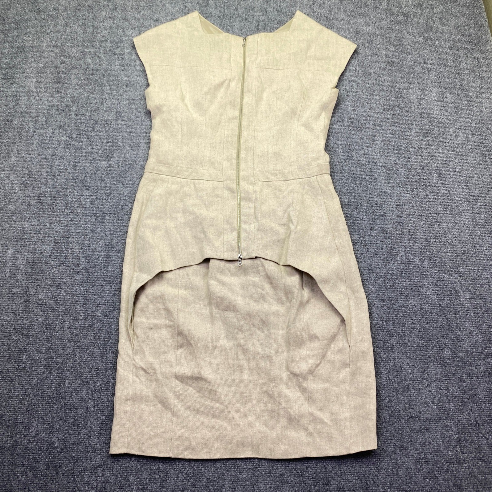 Narciso Rodriguez Tan Linen Silk Lined High Low Sheath Dress Made in Italy 42