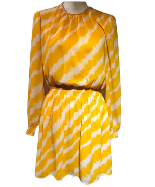 NEW MICHAEL Michael Kors Yellow Long Sleeved Ruched Waist Dress Size Medium NWT