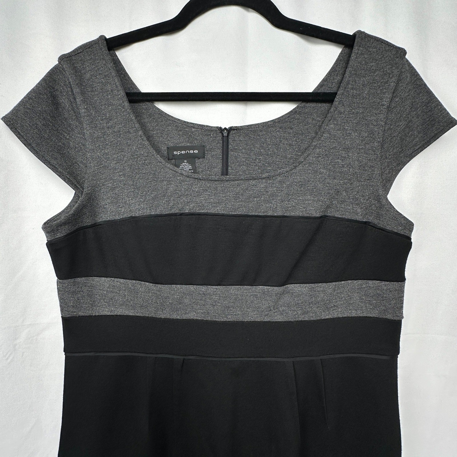 Preppy Classic Colorblock Sheath Dress Black Gray Cap Sleeve Spense Business Cas