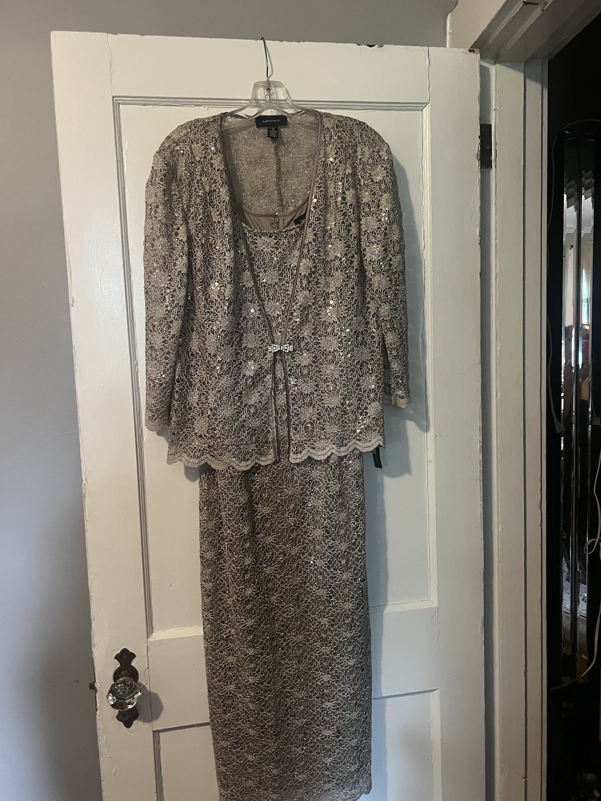 R&M Richards Women’s Lace Sequin Dress with Jacket – Size 14