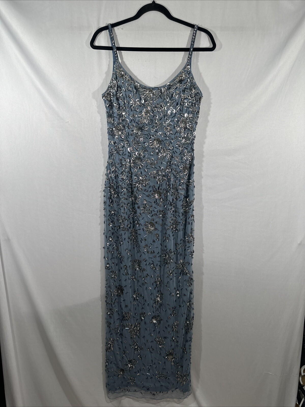 NWT Mac Duggal [ 8 ] 5477 Floral Embellished Scoop Neck Gown in Slate Grey #J853