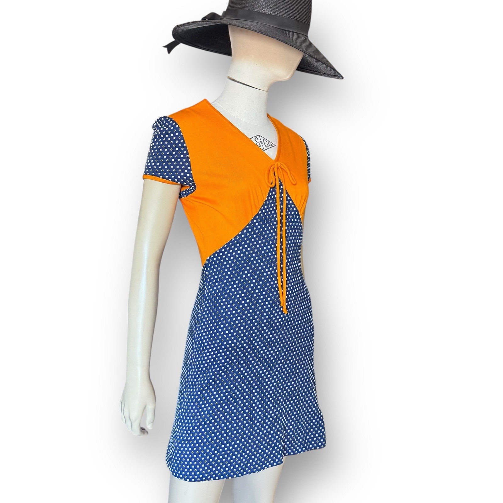 Vintage 1960s Young Innocent Arpeja Mini Dress Orange Blue White Polka Dot Mod