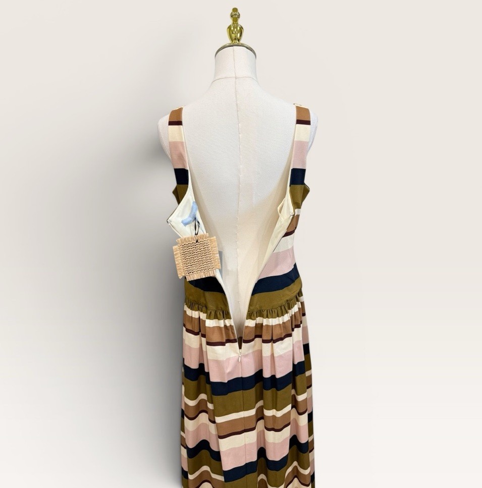 Antonio Melani The Style Bungalow Luncheon Striped Belted Maxi Dress SZ 14 NWT