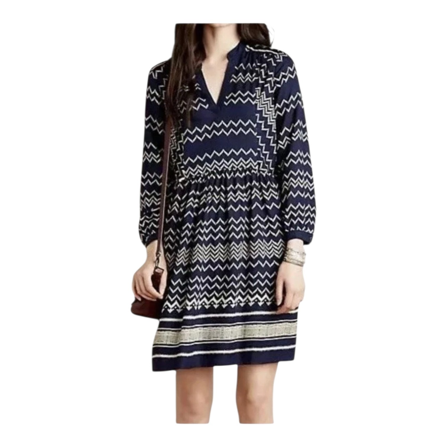 Holding Horses Womens Navy Blue Western Cowgirl Chevron Print Dress Medium
