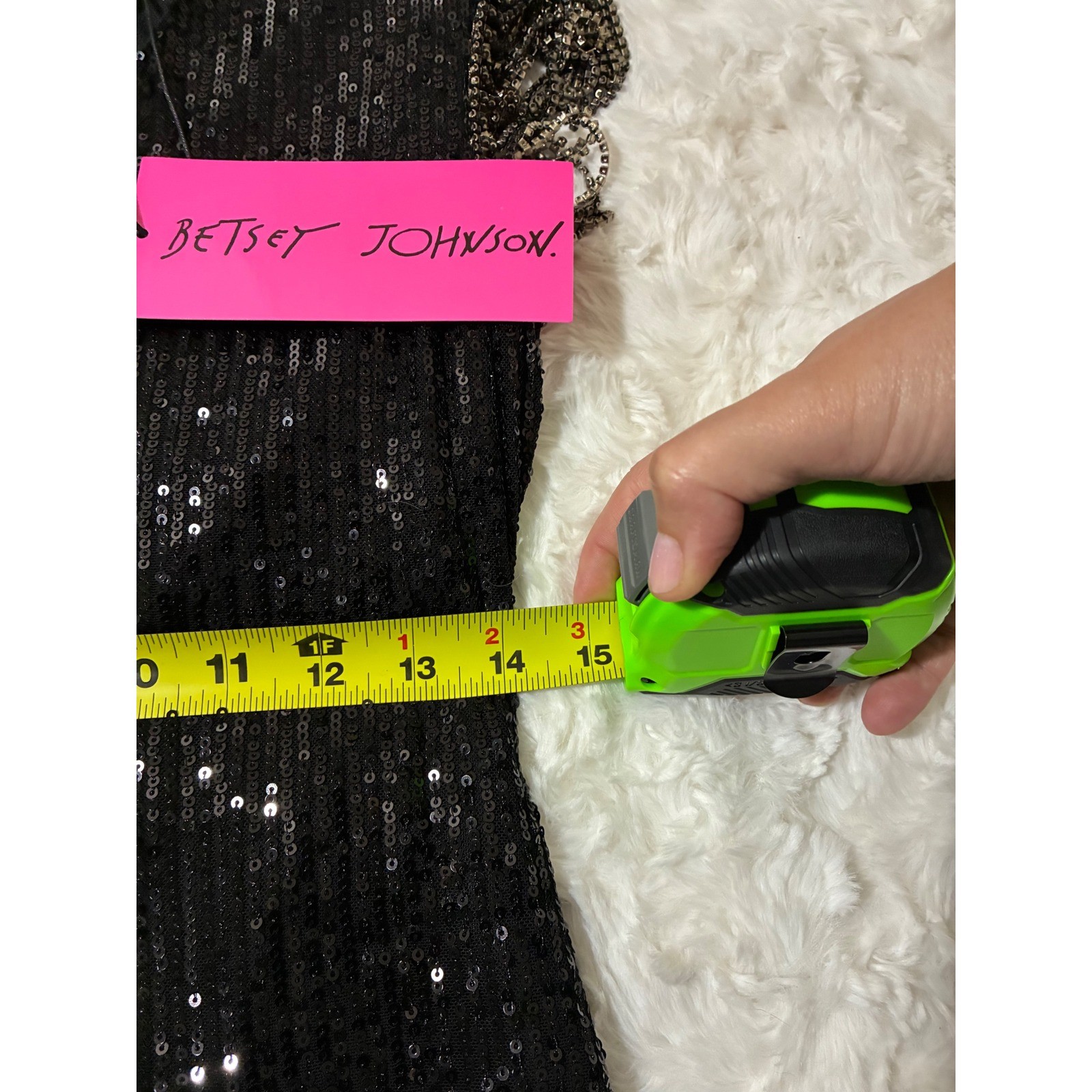 Betsey Johnson Black Sequin Mini Dress Rhinestone Fringe V-Neck JM38216X New
