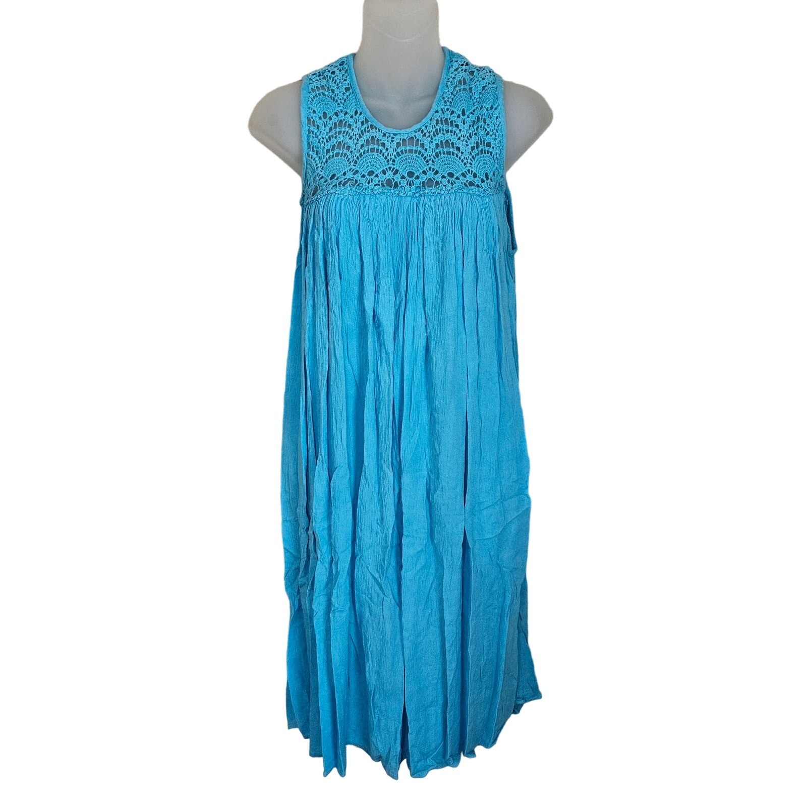 Y2K Crochet Midi Dress M Jessica Taylor Resortwear Boho Turquoise Beach Coverup