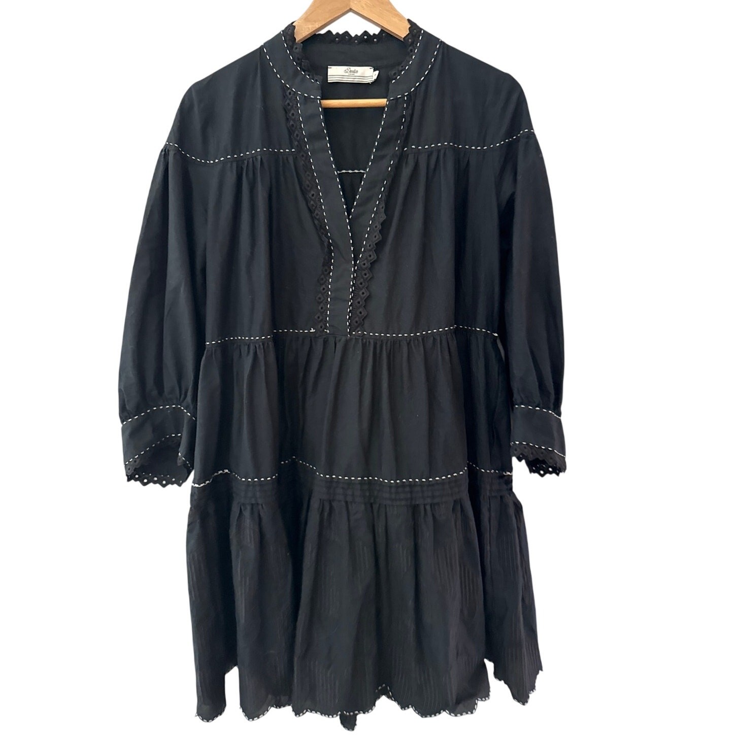 Devotion Twins Efisto Cotton Black Embroidered Mini Dress Size Small