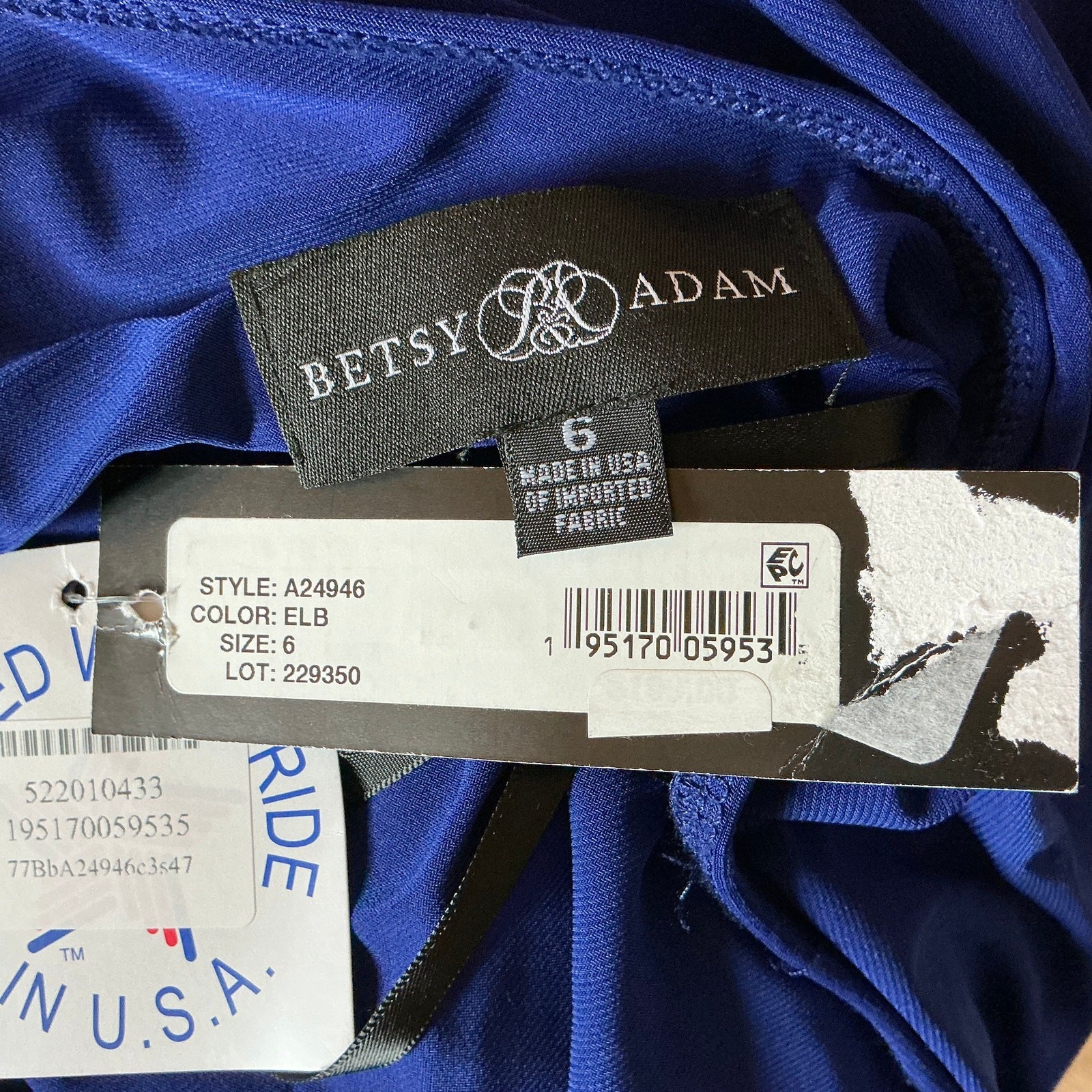 Betsy & Adam Blue Evening Gown One Shoulder Ruched Bodycon Formal Dress Size 6
