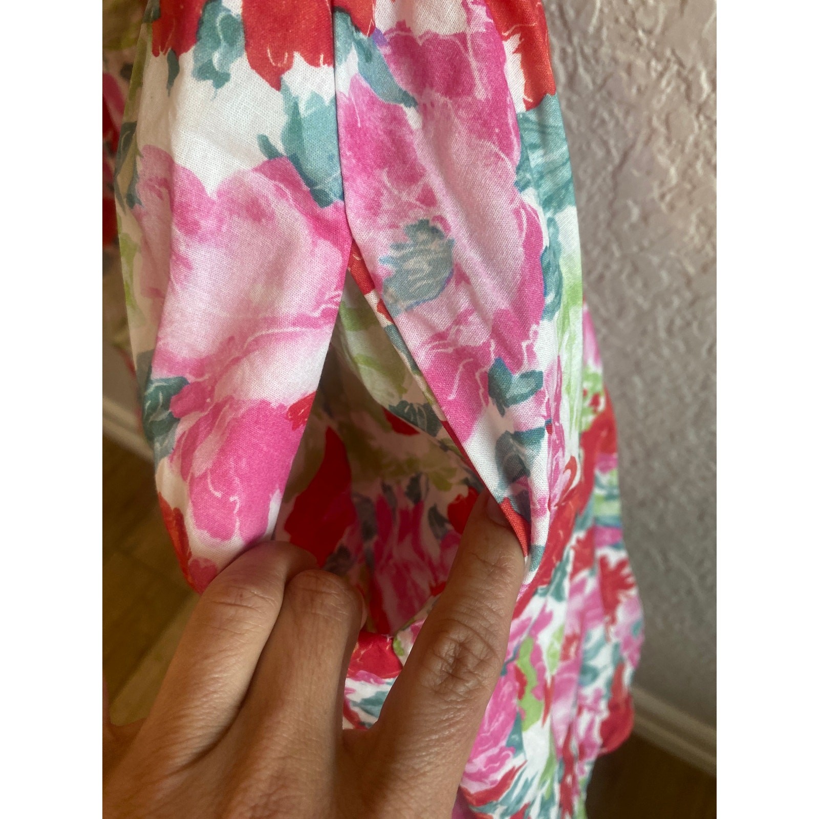 Entro Floral Smocked Mini Lined Dress w/ Pockets Size Small