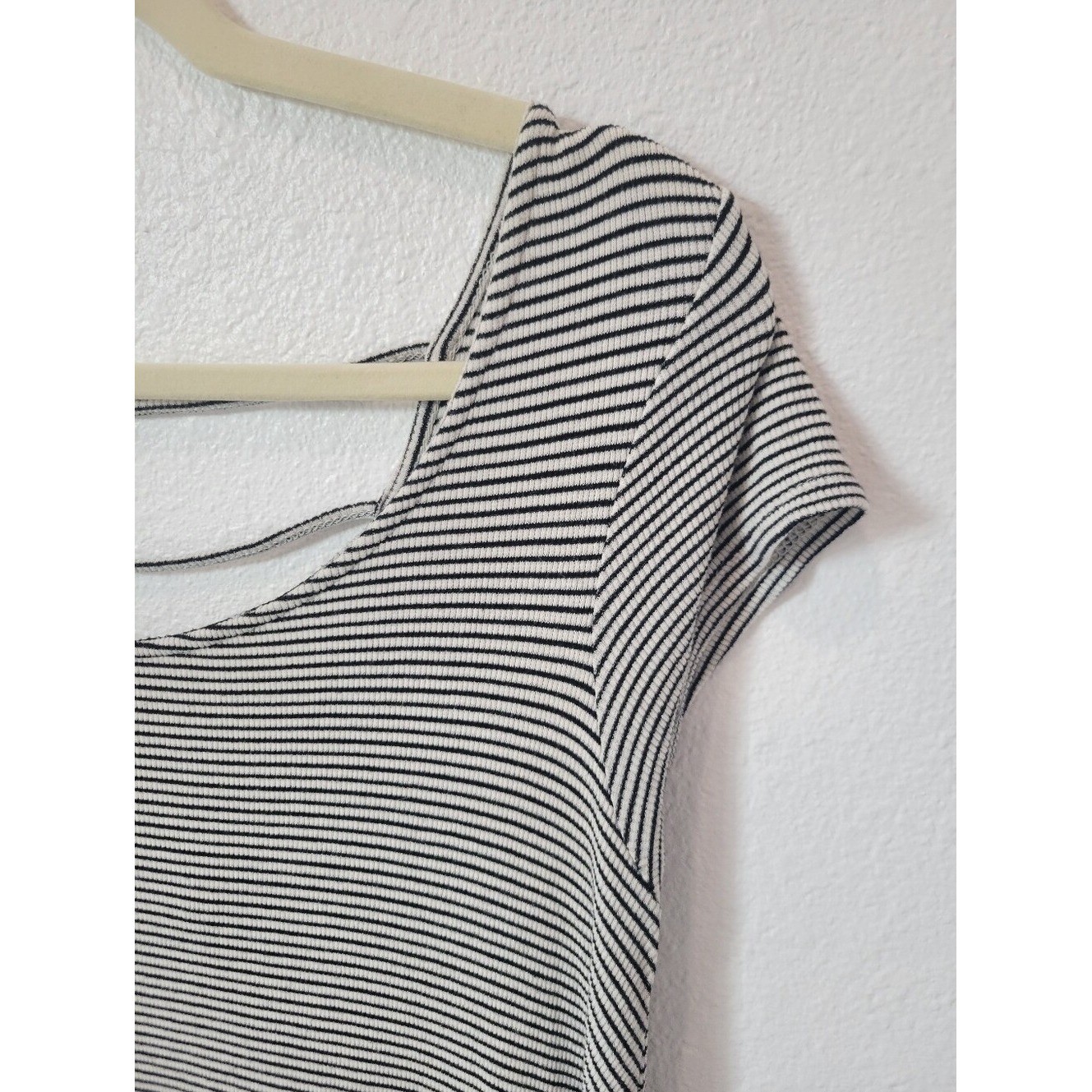 American Eagle Women M Striped Ribbed Mini Dress Open Back Stretch Tunic Top