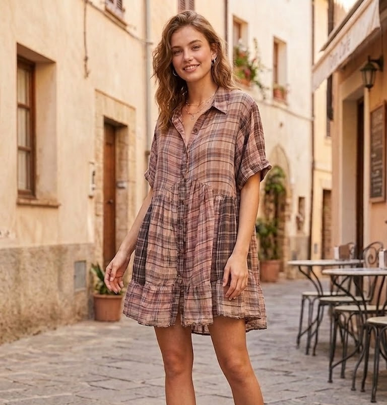 By Together Plaid Cotton Dress Oversized Separate Lining Size Small