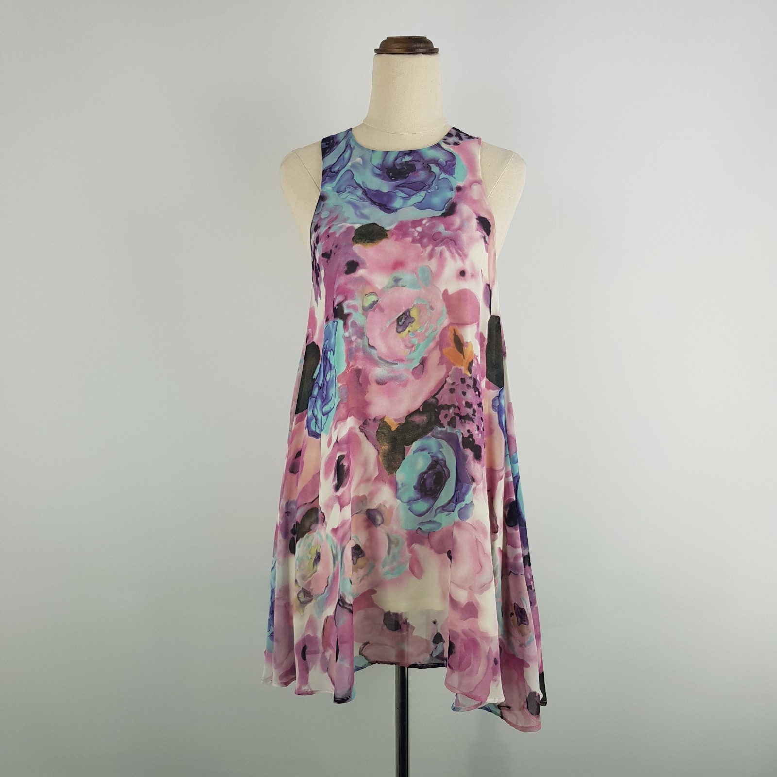 White Closet Womens Size 8 Multi-Coloured Floral Varied Hem High Neck Dress