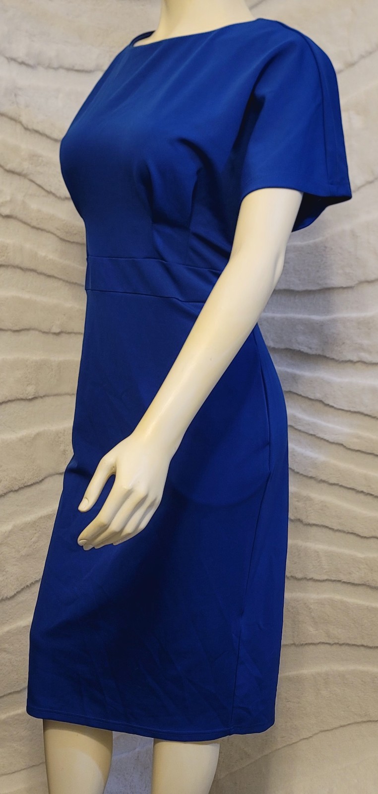 Jasambac Size Large Blue Bodycon Pencil Dress Office Pocket Belt Career